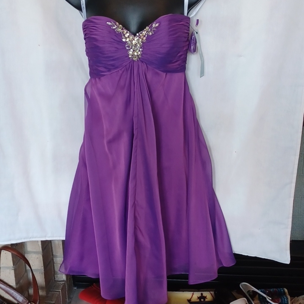 Liza Fields Formal Dress, Beaded, amethyst color, NWT, Size 0, 15” PTP, 36” L